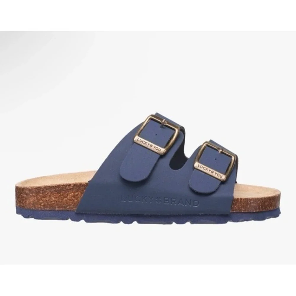 Lucky Brand Blanc Kids Sandals‎ Navy Blue  Suede Double Buckle Slides US 3